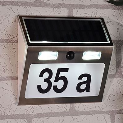 Solar LED Edelstahl Hausnummer mit Bewegungsmelder Beleuchtung B15,5xT4,5xH18cm