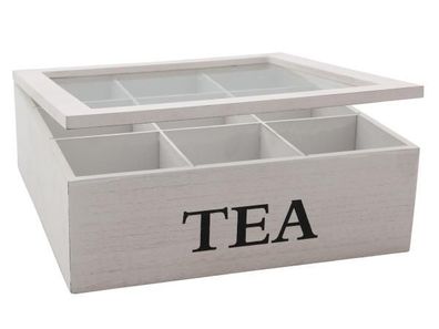 Teebox aus Holz in weiß Teekiste Teeaufbewahrung