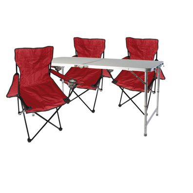 4tlg. Campingmöbel Set rot Tisch mit Tragegriff höhenverstellbar Stühle Tasche