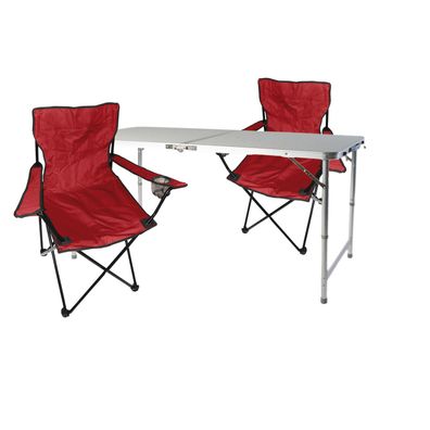 3-tlg. Campingmöbel Set rot Tisch höhenverstellbar Tragegriff Stühle Tasche