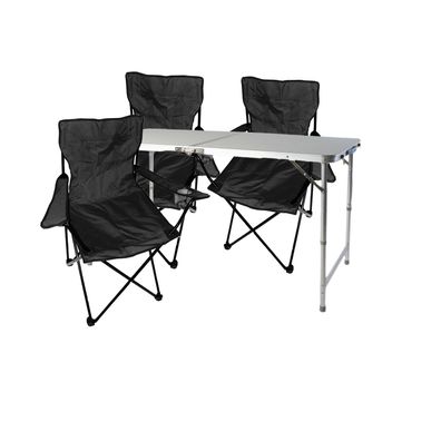 4-tlg. Schwarz Campingmöbel Set, Tisch mit Tragegriff und Stühle mit Tasche