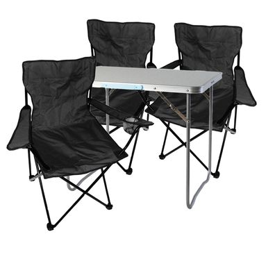 4-tlg. Schwarz Campingmöbel Set, XL Tisch mit Tragegriff und Stühle mit Tasche