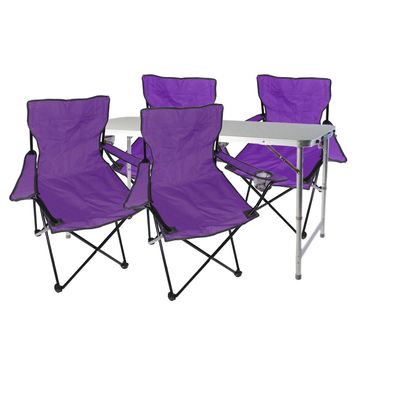 5tlg. Campingmöbel Set Tisch Tragegriff höhenverstellbar Stühle lila mit Tasche