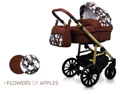 Polbaby Kinderwagen Aspero 3in1- Set Wanne Buggy Autositz Flowers of Apples