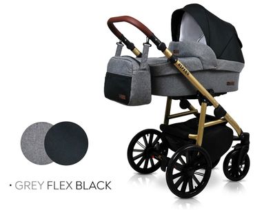 Polbaby Kinderwagen Aspero 3in1- Set Wanne Buggy Autositz Grey Flex Black