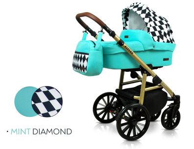 Polbaby Kinderwagen Aspero 3in1- Set Wanne Buggy Autositz Mint Diamond