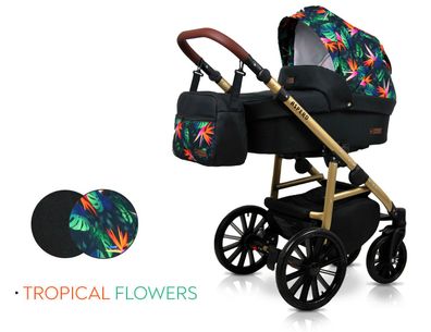 Polbaby Kinderwagen Aspero 3in1- Set Wanne Buggy Autositz Tropical Flowers