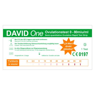 David One 100 x Ovulationstest Streifen 0-80 miu/ ml mit LH Wert Anzeige