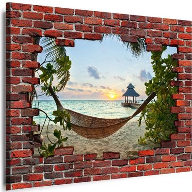 Bilder Mauerloch Natur Strand Meer 3D illusion Wandbilder Leinwand XL