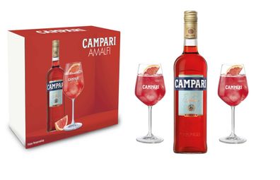 Campari Geschenkset - Campari 0,7L (25% Vol) + 2x Gläser + Giftbox - [Enthält S