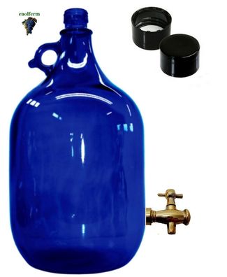 Glasballon Gallone Henkelflasche 1 x 5 L Blauglas, mit Schraubkappe und Ablasshahn