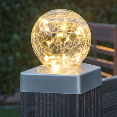 LED Solar Zaunleuchte aus Crackle Glas - Garten Zaun Pfeiler Beleuchtung