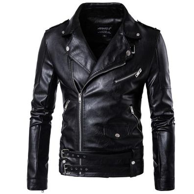 Motorrad Bomber Lederjacke, Herren Herbst Umlegekragen Slim Fit Mäntel