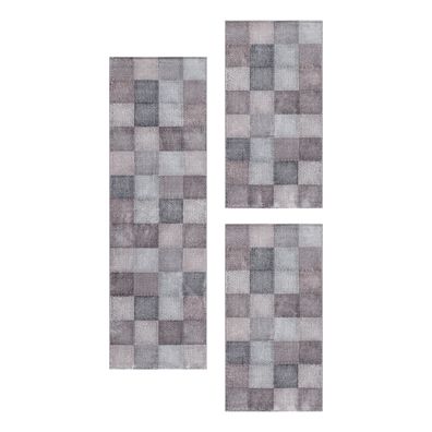 Kurzflor Teppich Bettset Quadrat Pixel Muster Läuferset 3 Teile Set Rosa