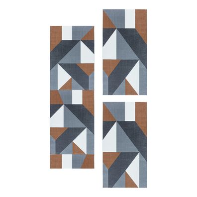 Kurzflor Teppich Bettset Muster Geometrisch Modern Läuferset 3 Teile Terra