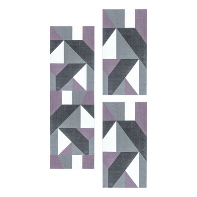 Kurzflor Teppich Bettset Muster Geometrisch Modern Läuferset 3 Teile Lila