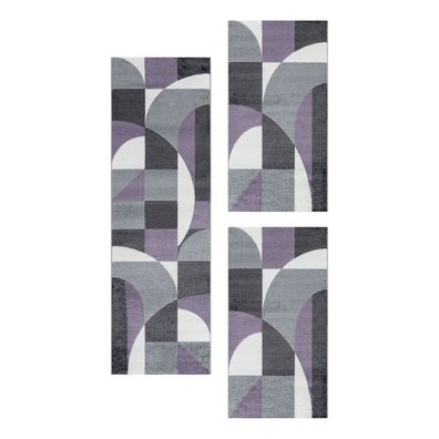 Schlafzimmer Kurzflor Teppich Set Läufer Zipcode Design Abstrakt 3 Teile Violet