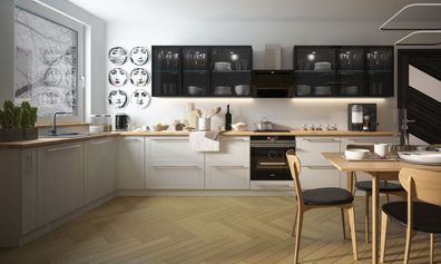 L-Form Küchenzeile "Bari" Einbauküche 198x445cm weiß Fronten reinweiß Matt lackiert