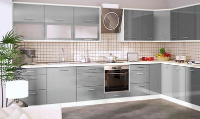 L-Form Küchenzeile "Brerra" Einbauküche 380x170cm weiß Front fenstergau Hochglanz