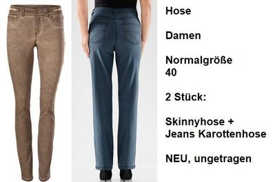 Hose Damen Normalgröße 40, 2 Stück: Skinnyhose + Jeans Karottenhose. NEU, ungetragen.