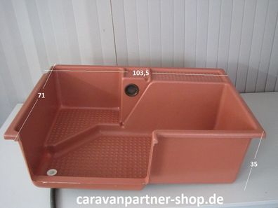 Duschwanne ca. 103 x 71 Wohnwagen / Wohnmobil terracotta gebraucht (Einstieg links)