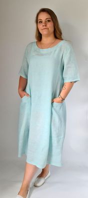 LACOSA Italy Leinenkleid Ballonkleid Kleid Lagenlook Kurzarm Uni Mint