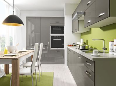 Küchenzeile "Essen Trend" Einbauküche 160x280cm perlweiß matt Front graphit Acryl