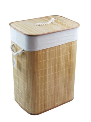 Wäschekorb Wäschetruhe Bambus beige faltbar m. Bezug Deckel Hangriff 40x30 H.57