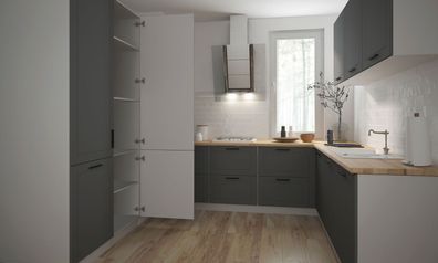 L-Form Küchenblock Küchenzeile Einbauküche 13-tlg grau Front black pine 61090493 