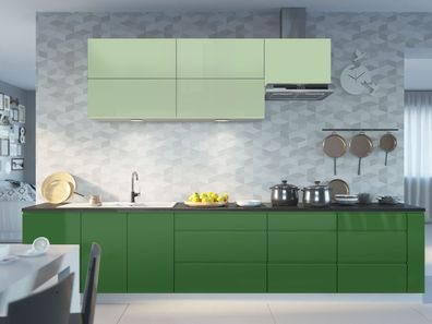 Küchenblock "Florence" Küchenzeile grifflos weißgrün-smaragdgrün Hochglanz lackiert