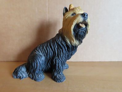 Figur Hund Yorkshire Terrier sitzend schwarz braun ca. 12 cm Hoch / Gilde