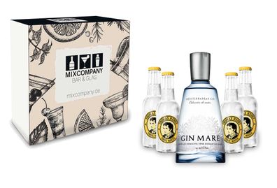 Gin Tonic Giftbox Geschenkset - Gin Mare 0,7l 700ml (42,7% Vol) + 4x Thomas Hen