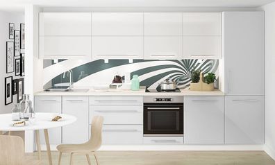 Küchenzeile "Brerra" Küchenblock 340cm weiß Fronten telegrau - reinweiß semi matt