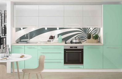 Küchenzeile "Brerra" Küchenblock 340cm weiß Fronten lichtgrün - reinweiß Hochglanz
