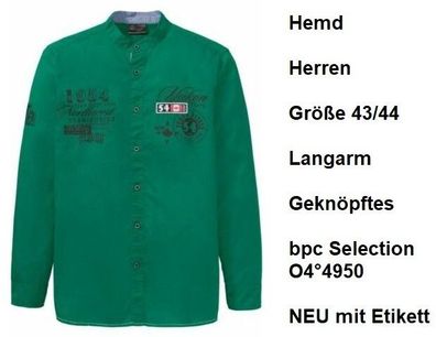 Hemd Herren Größe 43/44 Langarm Geknöpftes bpc Selection O4°4950. NEU mit Etikett.