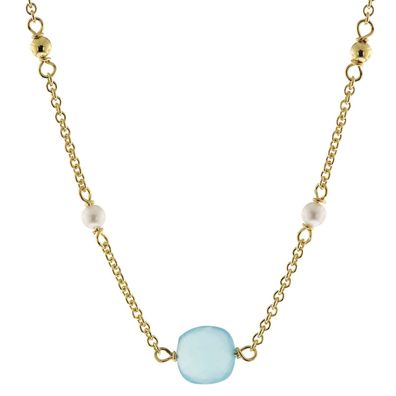 trendor Schmuck Damen-Halskette Gold auf Silber 925 Collier mit Chalcedon 51190