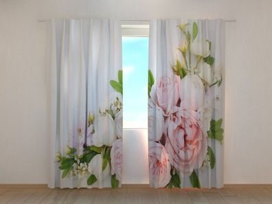 Fotogardine Rosen im Sommer, Vorhang mit Motiv, Digitaldruck, Gardine auf Maß