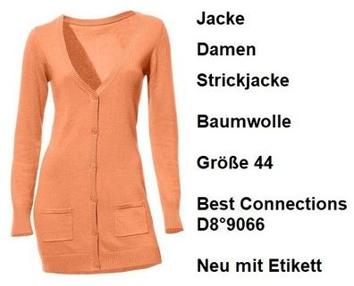 Jacke Damen Strickjacke Baumwolle Größe 44 Best Connections D8°9066. NEU mit Etikett