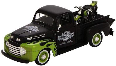 Maisto Ford F1 Pick-Up '48 + Harley FL Panhead '48 (schwarz-grün, Maßstab 1:24)