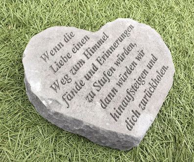 Gedenkstein Gedenk Herz Spruch Wenn die Liebe .. 22x18cm Steinguss Grabschmuck