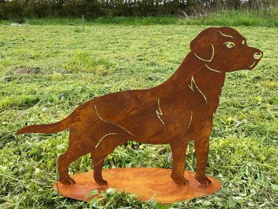 Hund Labrador stehend 85x61cm auf Platte Edelrost Rost Metall Rostfigur