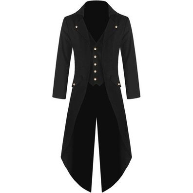 Herren Vintage Gothic lange Jacke, Herbst Retro cooles Uniformkostüm