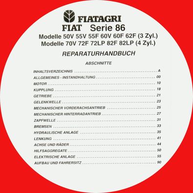 Reparatur Handbuch Fiat Serie 86 50V, 55V, 60V, 60F, 62F, 70V, 72F, 72LP, 82F, 82LP