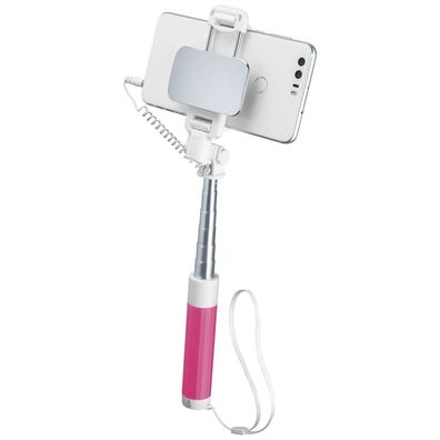Cellularline Selfi Stick mit Spiegel Stativ Smartphone Halterung Stange Pink