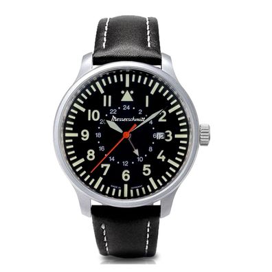 Messerschmitt Herren Armbanduhr ME-3H84GMT Lederband Fliegeruhr GMT