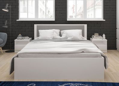 Doppelbett Boston Futonbett 180x200cm weiß Kopfteilpolsterung mit Bettschubladen