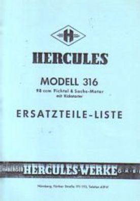 Ersatzteilliste Hercules Modell 316, 98 ccm Fichtel & Sachs Motor mit Kickstarter