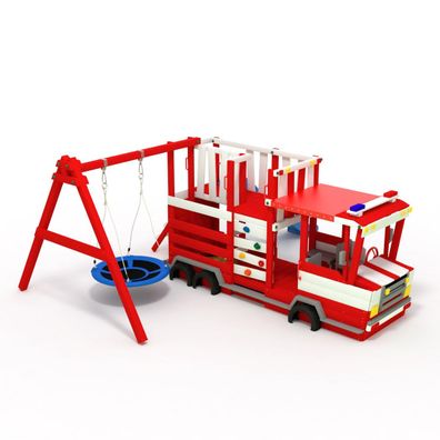 Spielturm-Feuerwehrauto, Klettergerüst, Schaukel, Rutsche