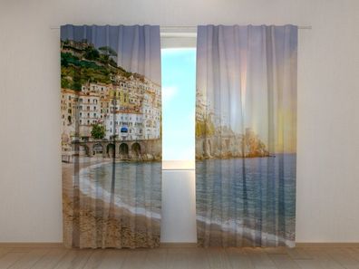 Fotogardine Amalfiküste Italien, Vorhang mit Motiv, Digitaldruck, Gardine auf Maß
