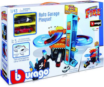Bburago 18-30361 - Street Fire - Auto Garage inkl. 2 Fahrzeugen Parkhaus Playset